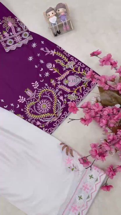 Stylish Purple Rayon Cotton Co-ord Set